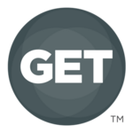 Get Logo - a grey circle with GET in white text in the center